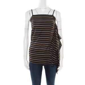 Chloe Noir Striped Silk Asymmetric Draped Detail Lurex Strap Top S